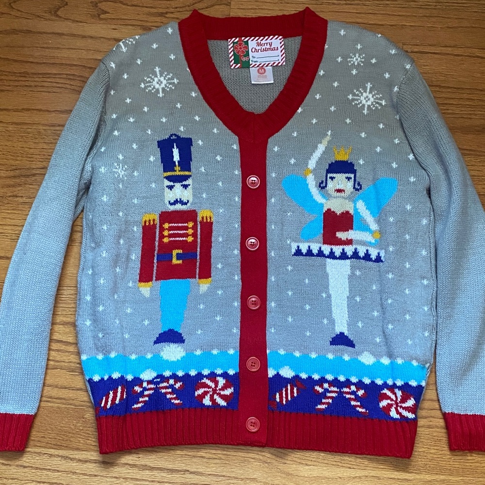 Festive Merry Christmas Sweater - Faux Cardigan Style